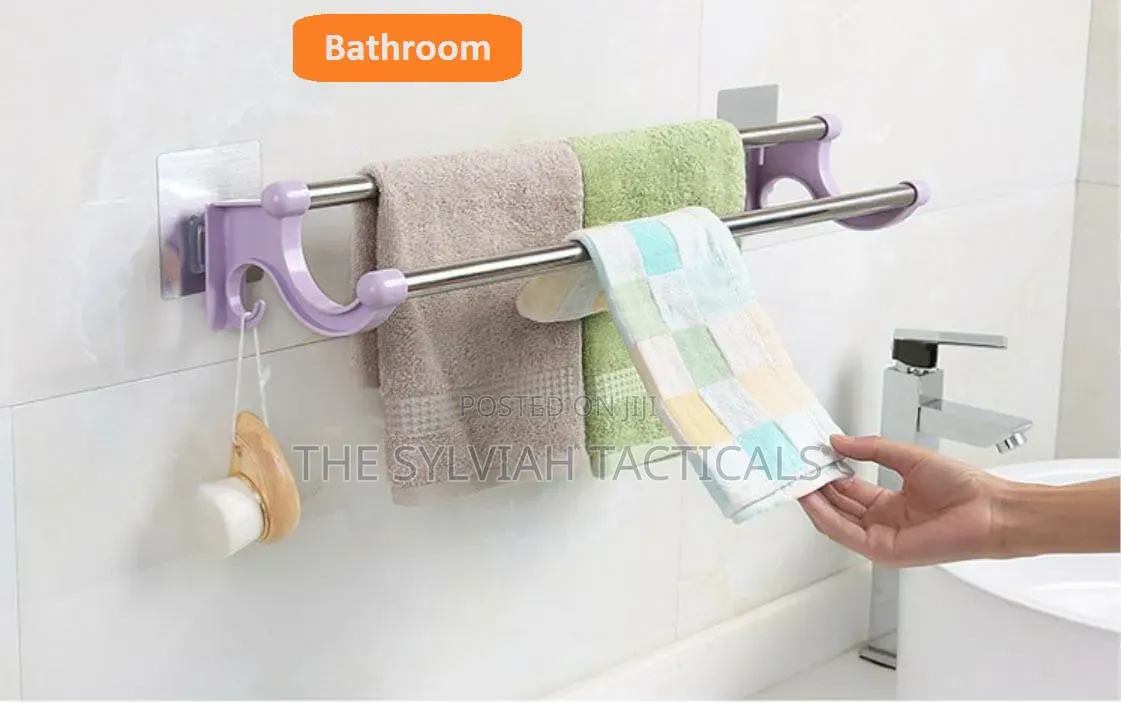 *54cm Self Adhesive Double Pole Towel Holder, Towel Rack Do Both