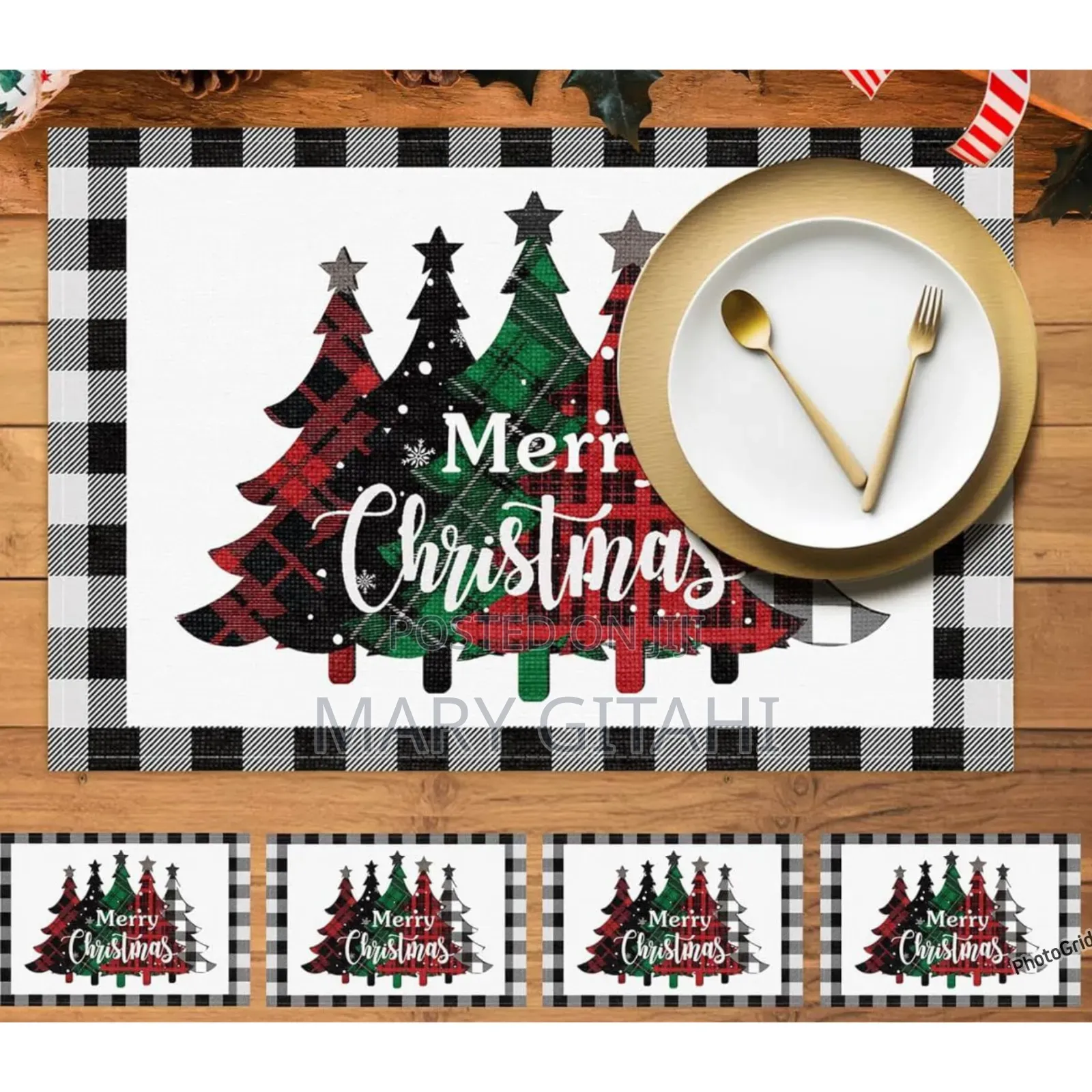 Plaid Christmas Rectangular Placemats Set of 2pcs