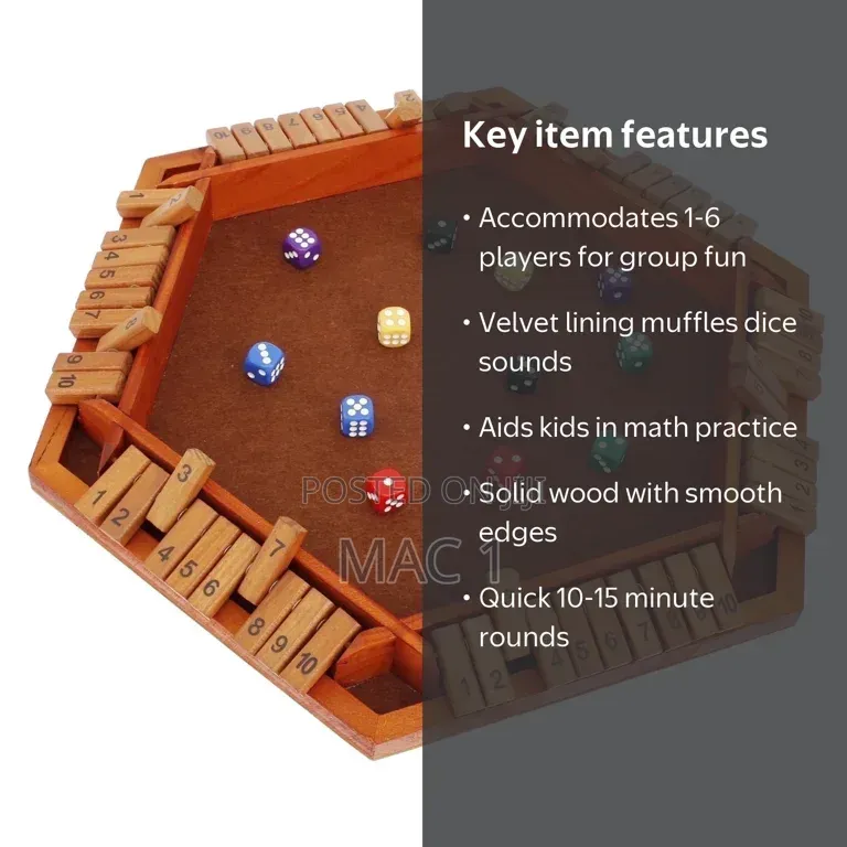 Wooden Shut the Box Game With Dice – Family Board Game