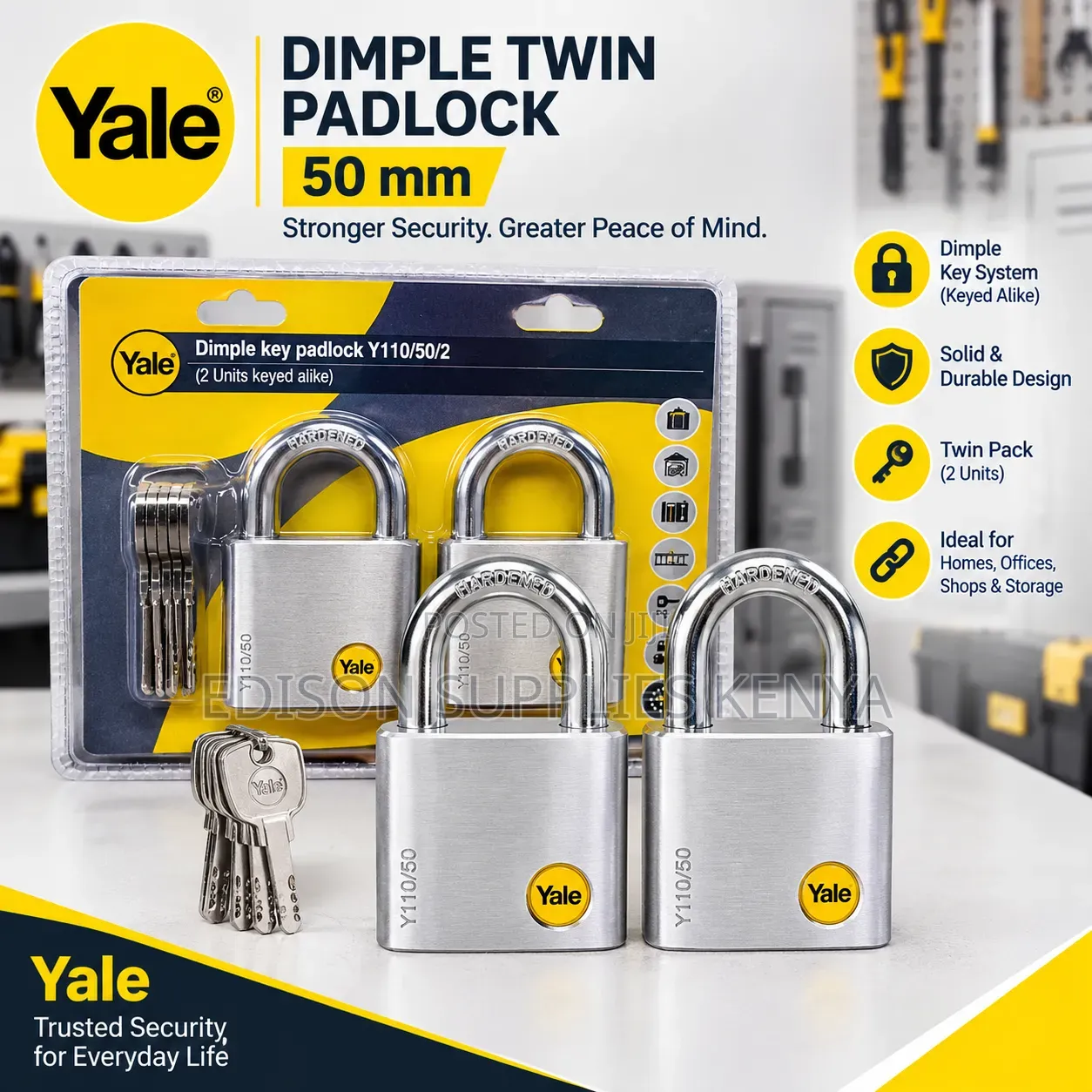 Yale Dimple Padlock 50mm, Double Padlocks Yale Keyed