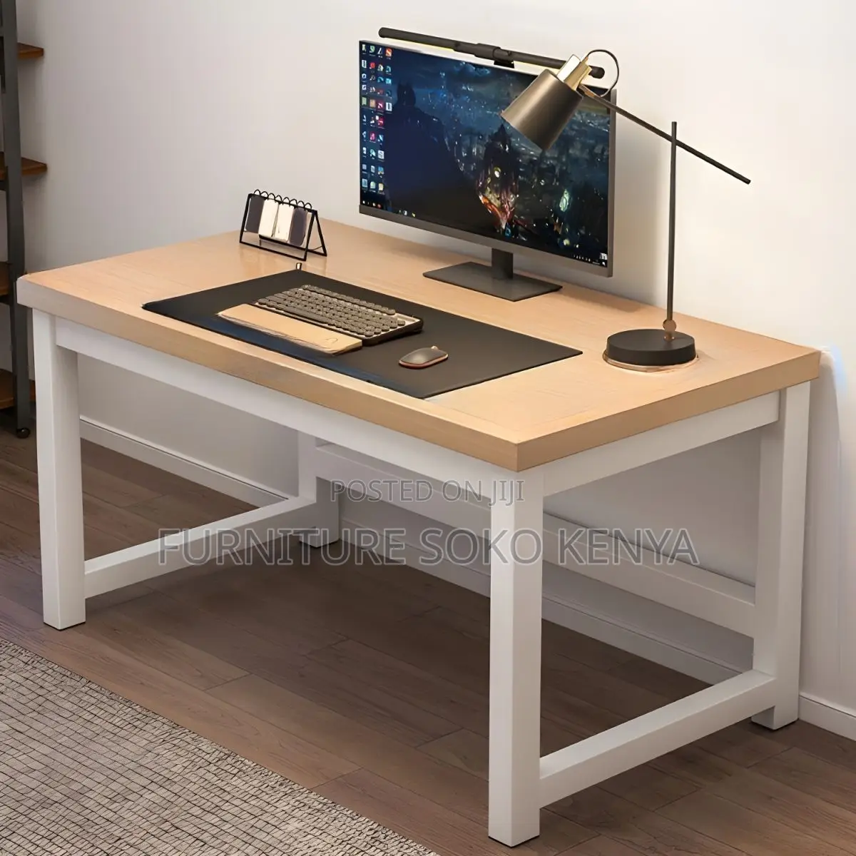 Office Desk : 1.2M Modern Industrial-Style Wood & Steel Computer Desk