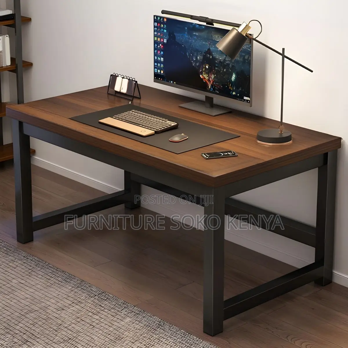 Office Desk : 1.2M Modern Industrial-Style Wood & Steel Computer Desk
