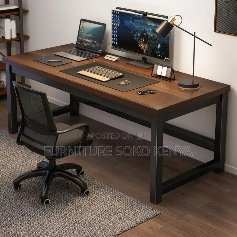 Office Desk : 1.2M Modern Industrial-Style Wood & Steel Computer Desk