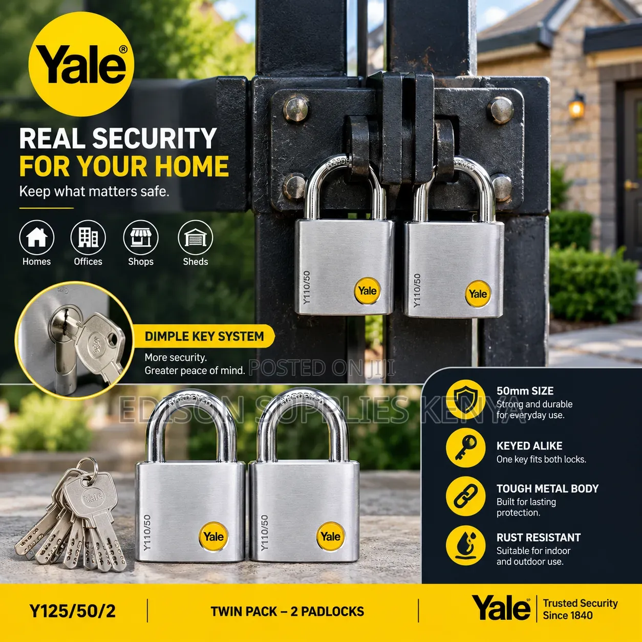 Yale Dimple Padlock 50mm, Double Padlocks Yale Keyed