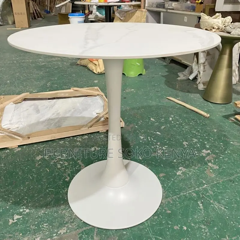 Dining Table : Modern Round Marble-Finish Tulip Pedestal Table