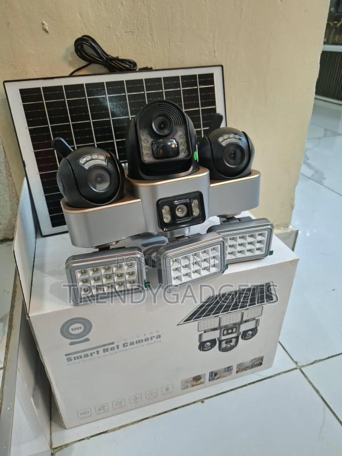 Triple Lens Solar CCTV Camera With V380 Pro Remote Monitoring