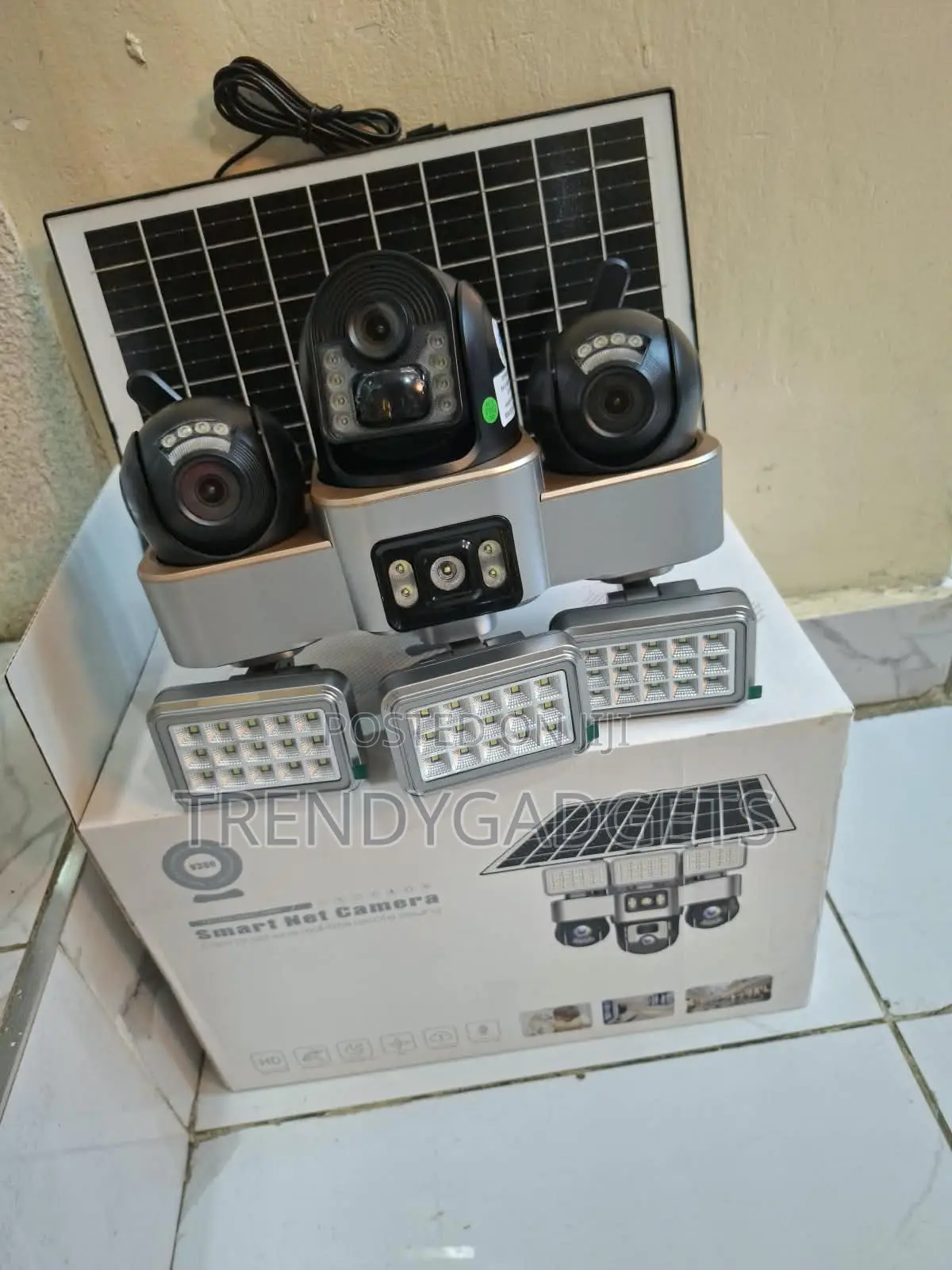 Triple Lens Solar CCTV Camera With V380 Pro Remote Monitoring