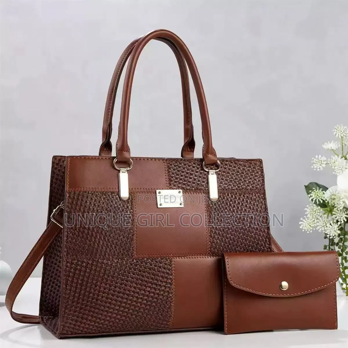 2-in-1 Ladies Handbag & Matching Purse Set – Elegant Woven Design