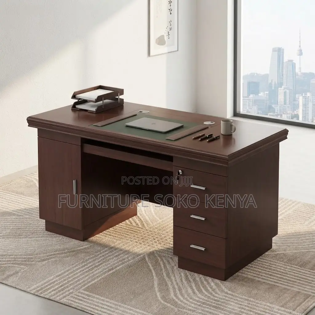 Office Desk; 1.4m Executive Office Desk – Mahogany Polish