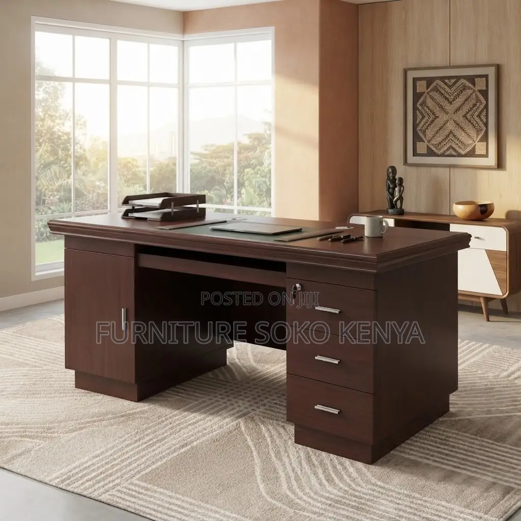 Office Desk; 1.4m Executive Office Desk – Mahogany Polish