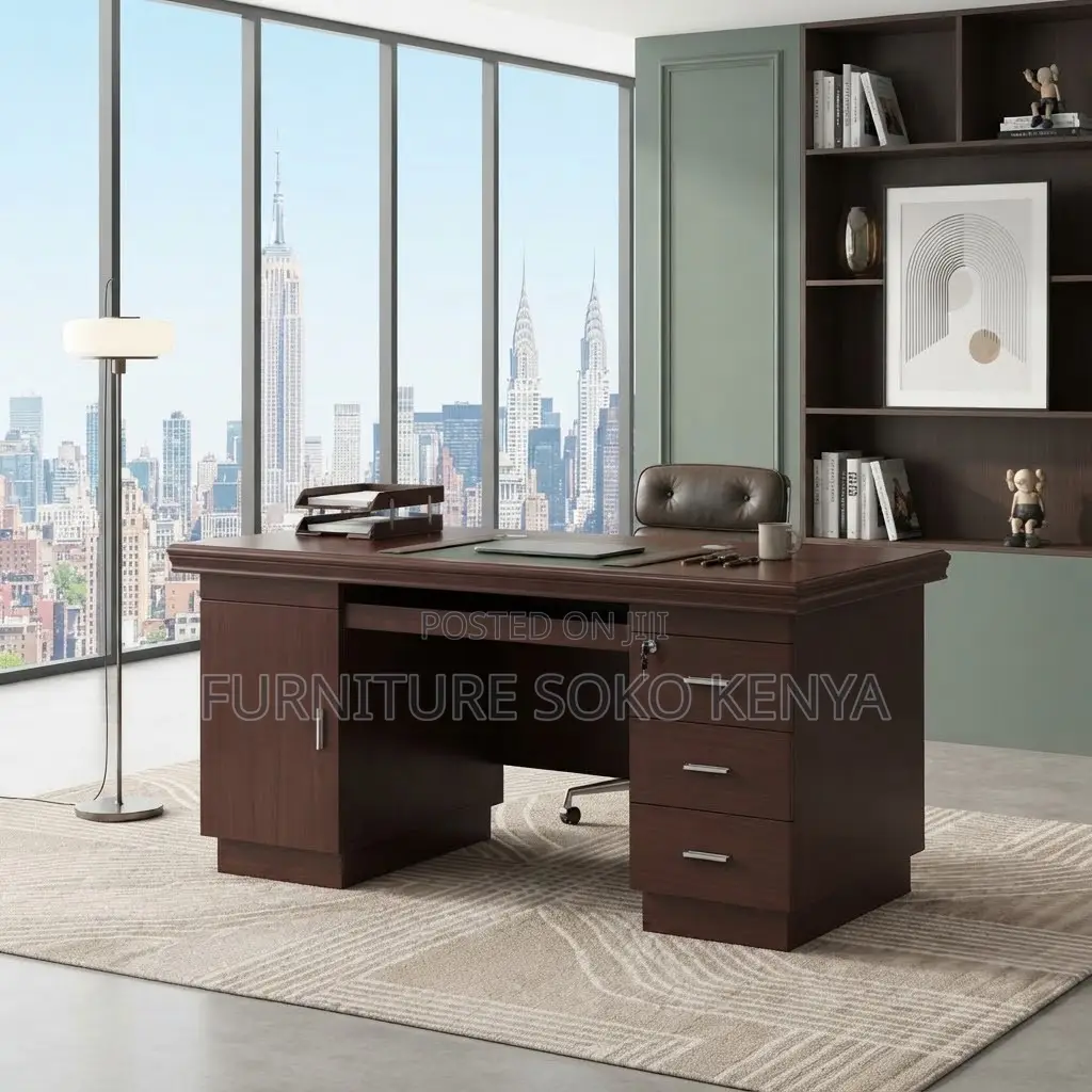 Office Desk; 1.4m Executive Office Desk – Mahogany Polish