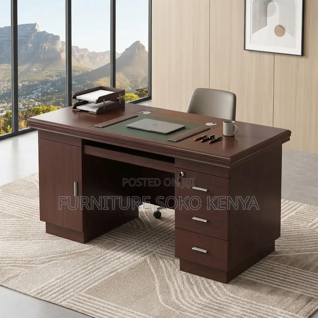 Office Desk; 1.4m Executive Office Desk – Mahogany Polish