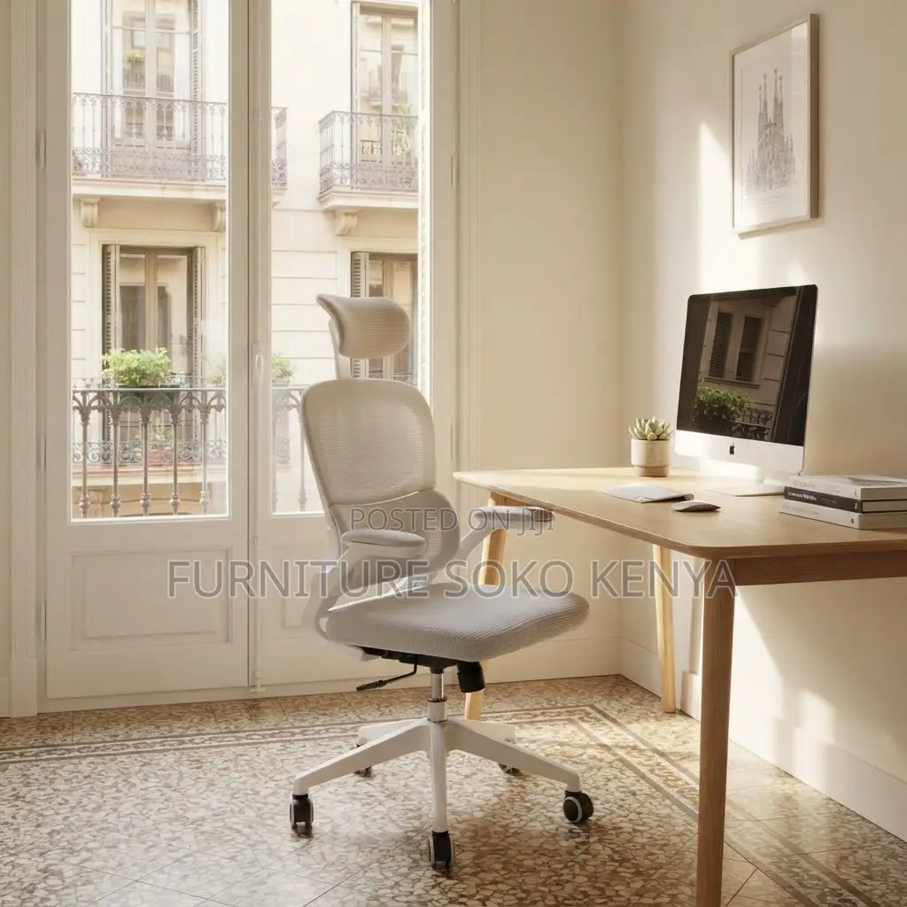 Office Chairs; White Ergonomic High Back Orthopedic OfficeChair.