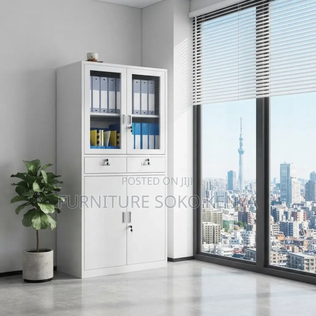Office Cabinet : Metallic Glass Doors Filing Cabinet