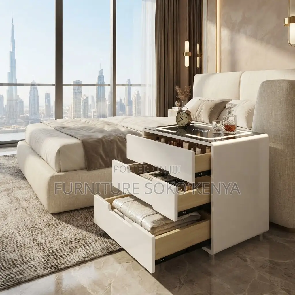 Night Stand; Bedside Table With Wireless Charger and Storage Drawers