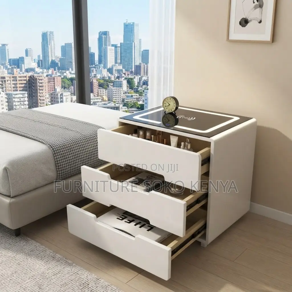 Night Stand; Bedside Table With Wireless Charger and Storage Drawers