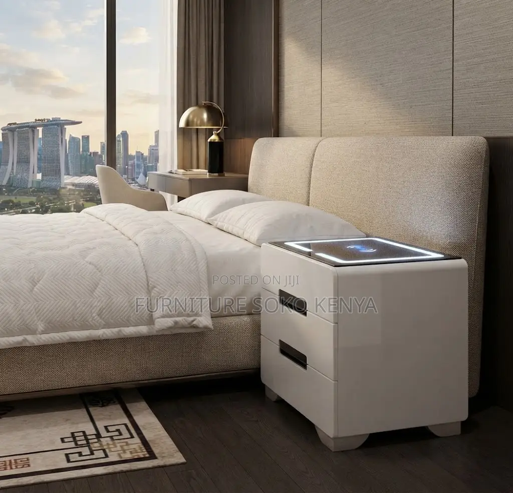 Night Stand; Bedside Table With Wireless Charger and Storage Drawers