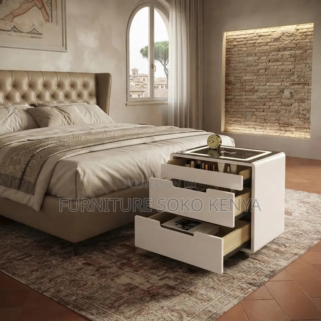 Night Stand; Bedside Table With Wireless Charger and Storage Drawers