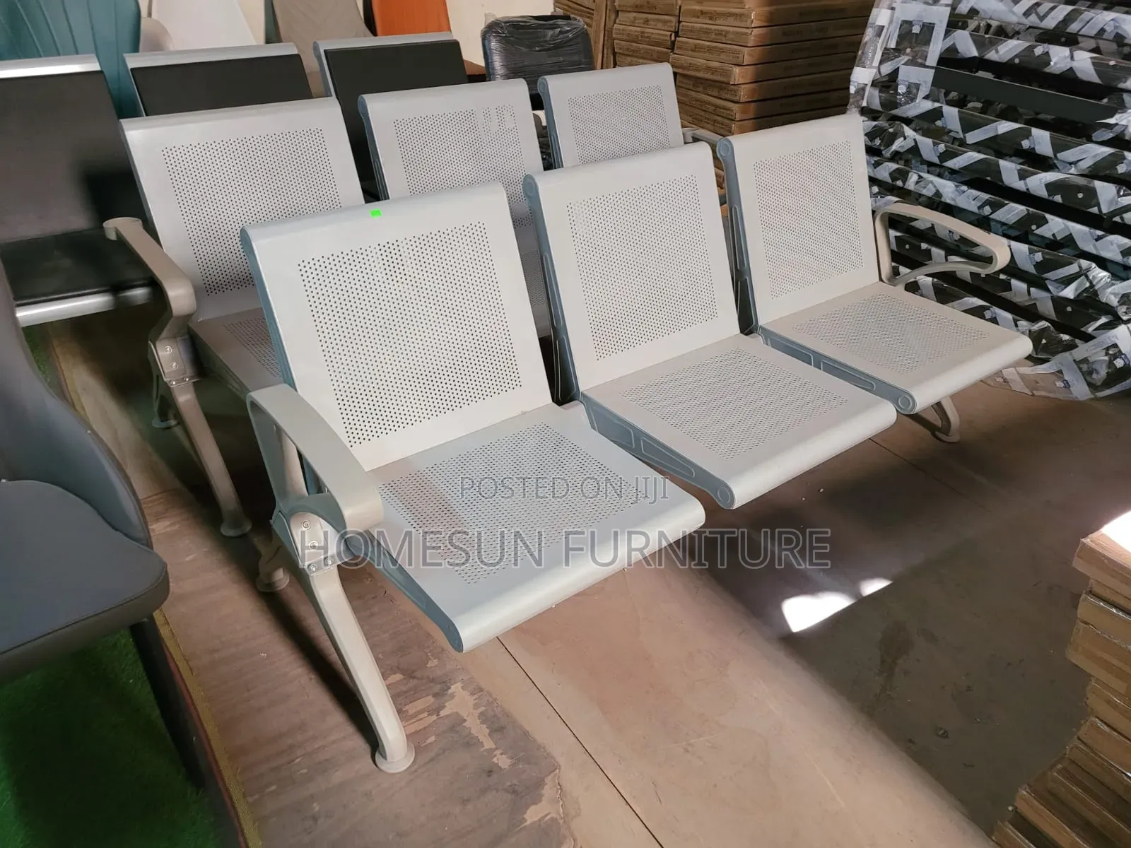 3 Seater Waiting Bench – Perforated Metal Office Seats