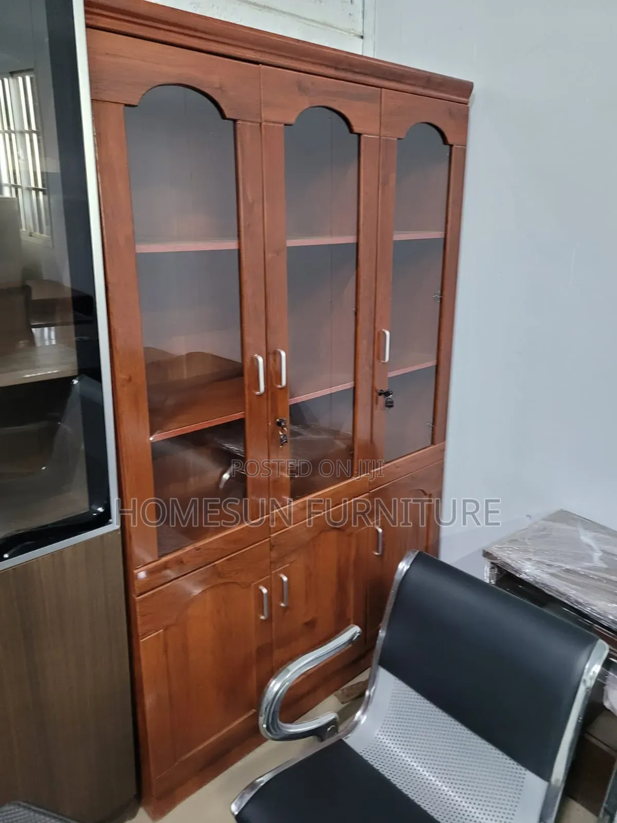Office Cabinet – 3 Door Wooden Display Cabinet With Glass Doors