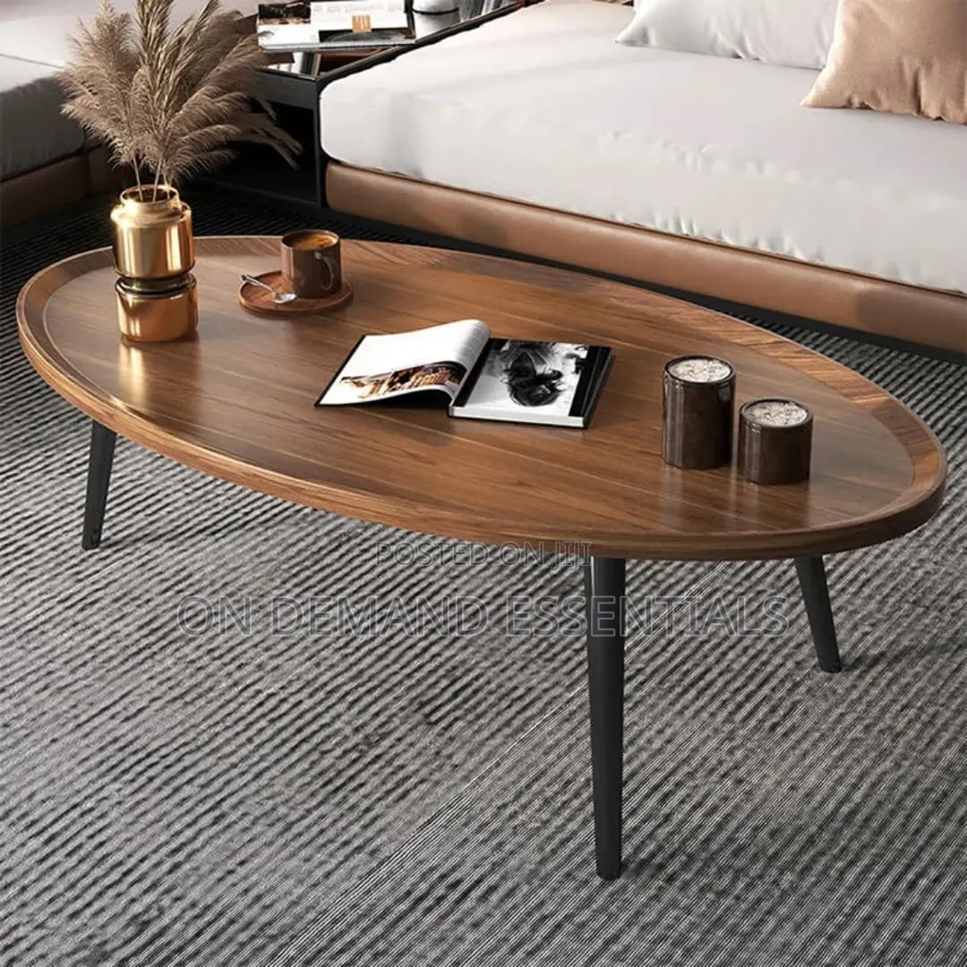 *Modern Oval Wooden Coffee Table Solid Wood Legs