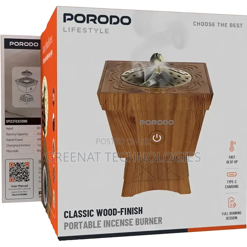Porodo Lifestyle Classic Wood-Finish Portable Incense Burner