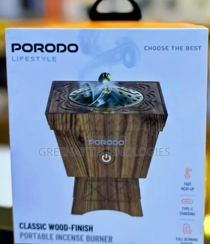 Porodo Lifestyle Classic Wood-Finish Portable Incense Burner
