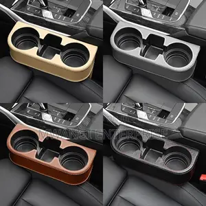 Car Cup Holder With Phone Holder & Side Pockets - Leather