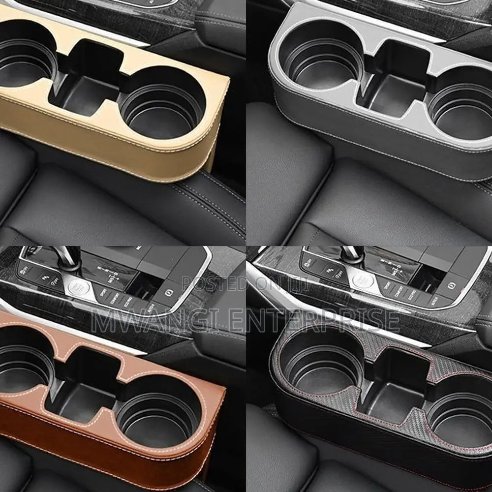 Car Cup Holder With Phone Holder & Side Pockets - Leather