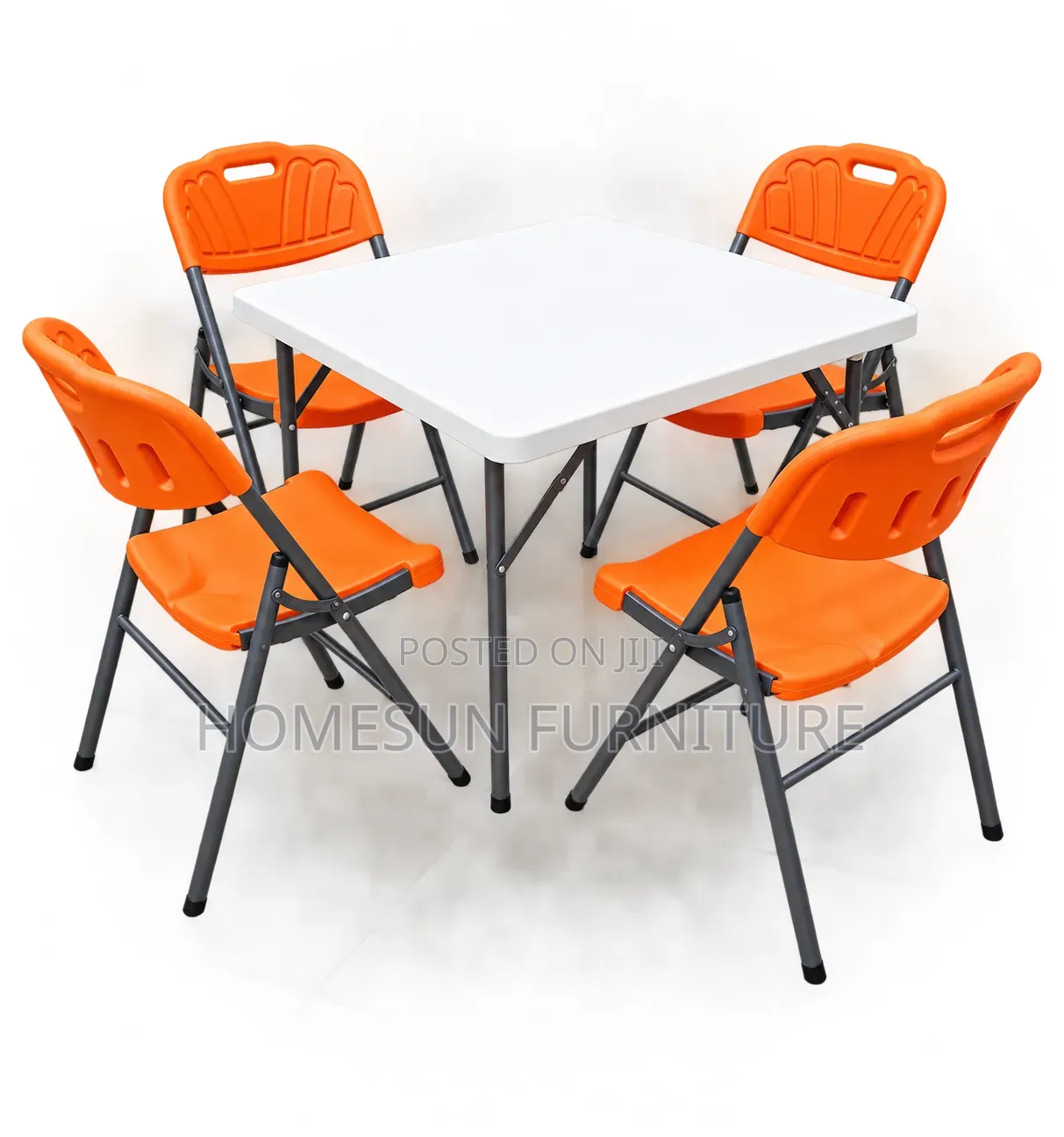 Folding Table With 4 Orange Chairs