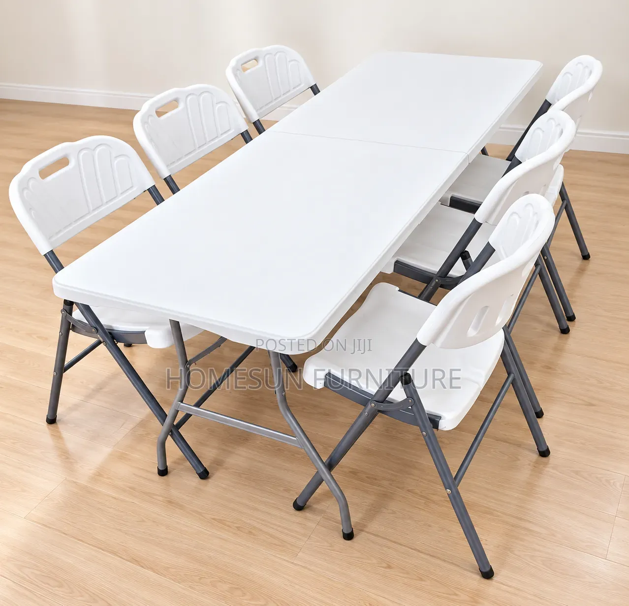 Folding Table With 6 White Chairs – Dining & Meeting Set