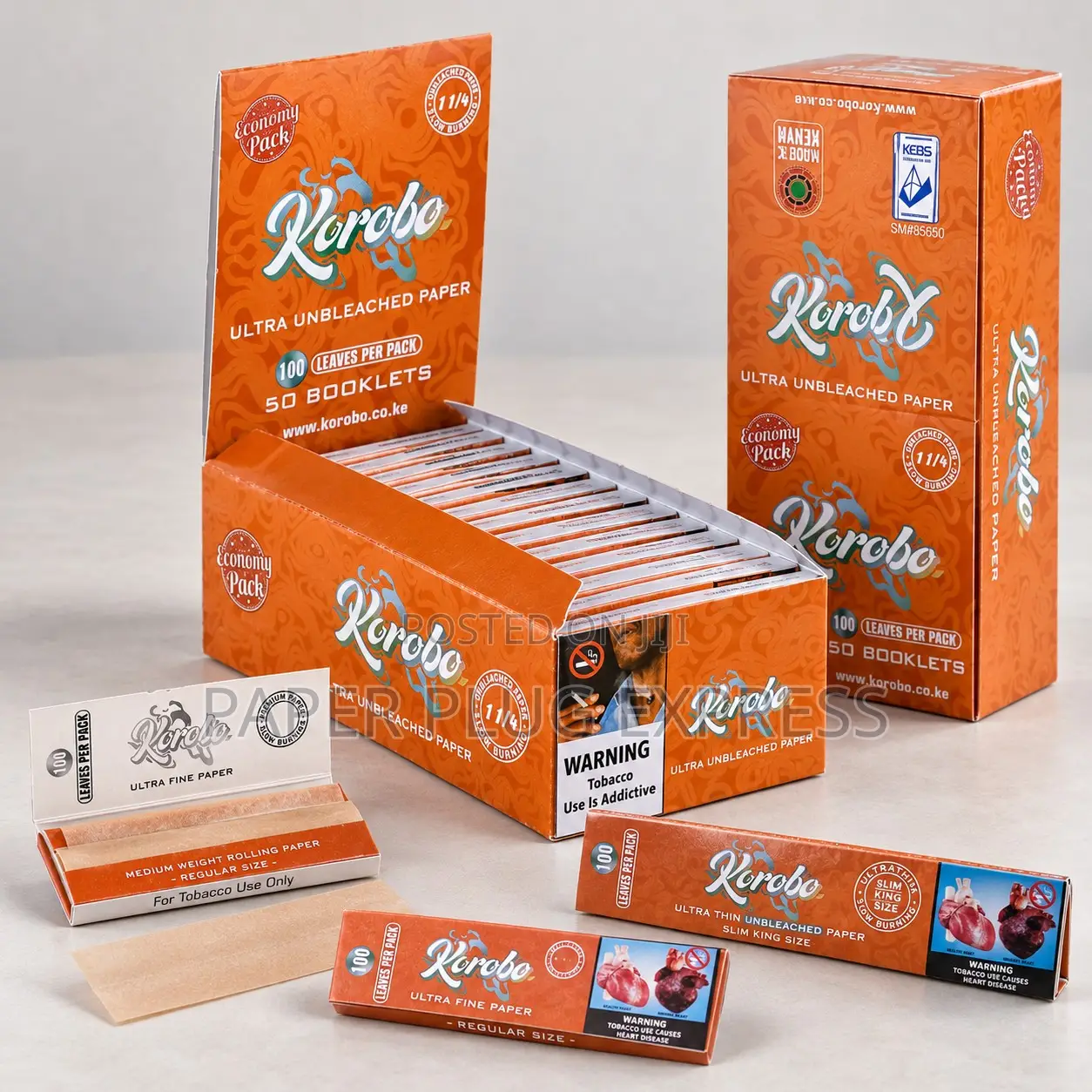 Korobo Brown Rolling Papers 1 1⁄4, Regular/Queen, King Size 100 Leaves