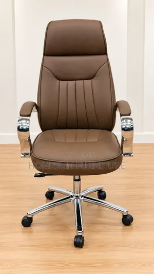 Executive Office Chair – Brown Padded Manager Chair With Chrome Base
