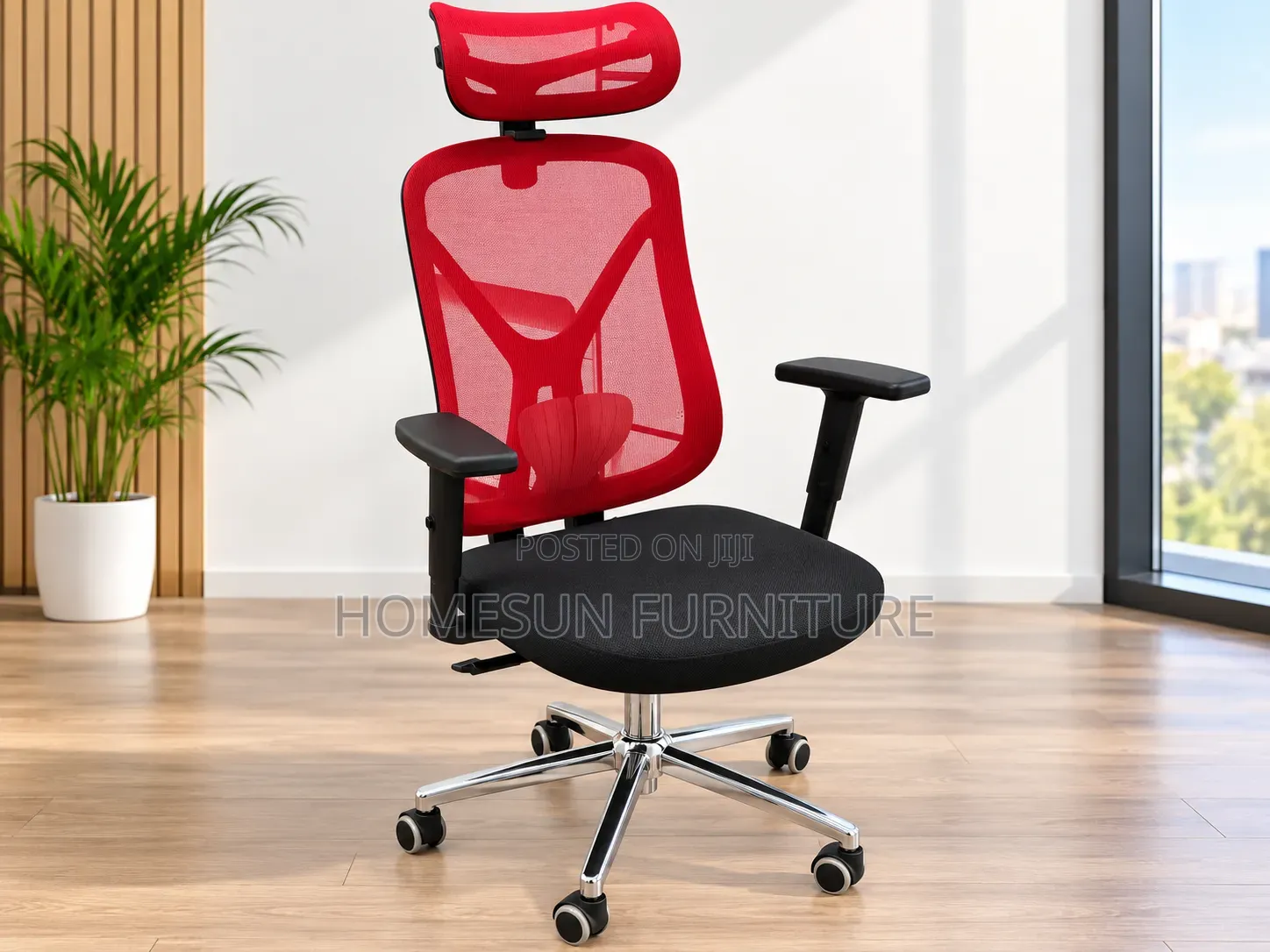 Office Chair – Red Ergonomic Mesh Chair With Headrest