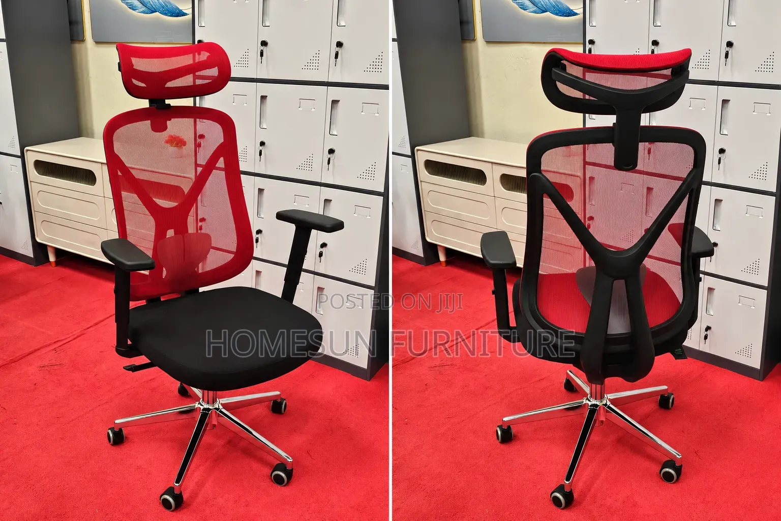 Office Chair – Red Ergonomic Mesh Chair With Headrest