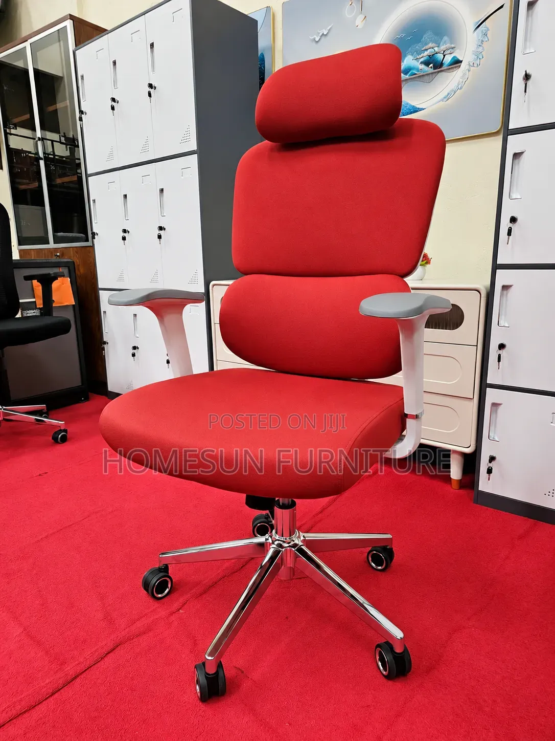 Office Chair – Red Ergonomic Swivel Chair With Headrest