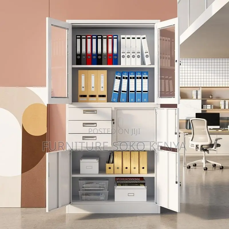 Office Cabinet : Dual Tempered Glass-Door Office Cabinet