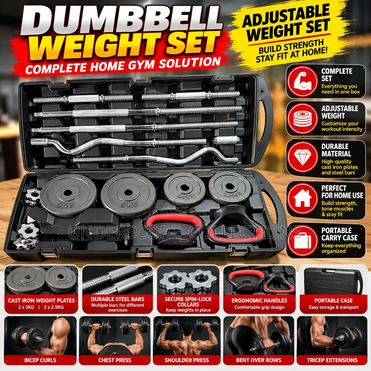 58KG Adjustable Dumbbell and Barbell Set With Case