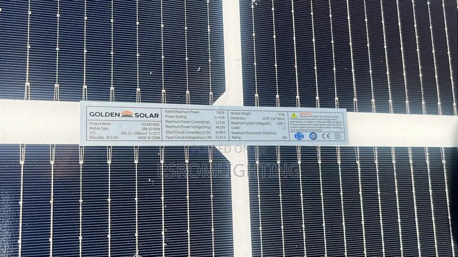 Golden Solar 595W Bifacial Monocrystalline Solar Panel
