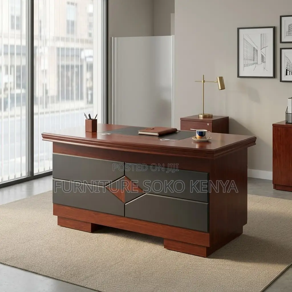 Office Desk : KOI Executive Mahogany-Finish Office Desk