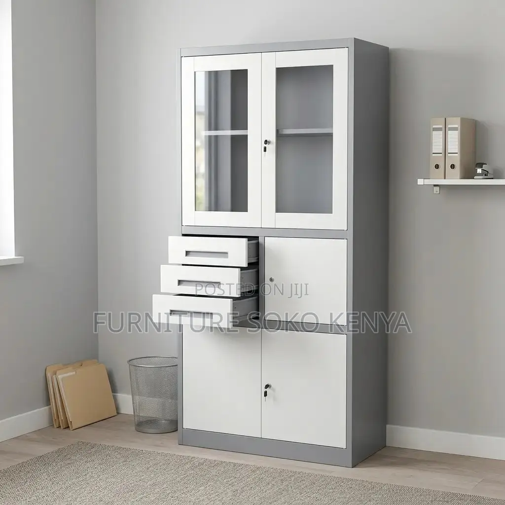 Office Cabinet : Modern Multi-Tier Steel Storage Cabinet With Safe