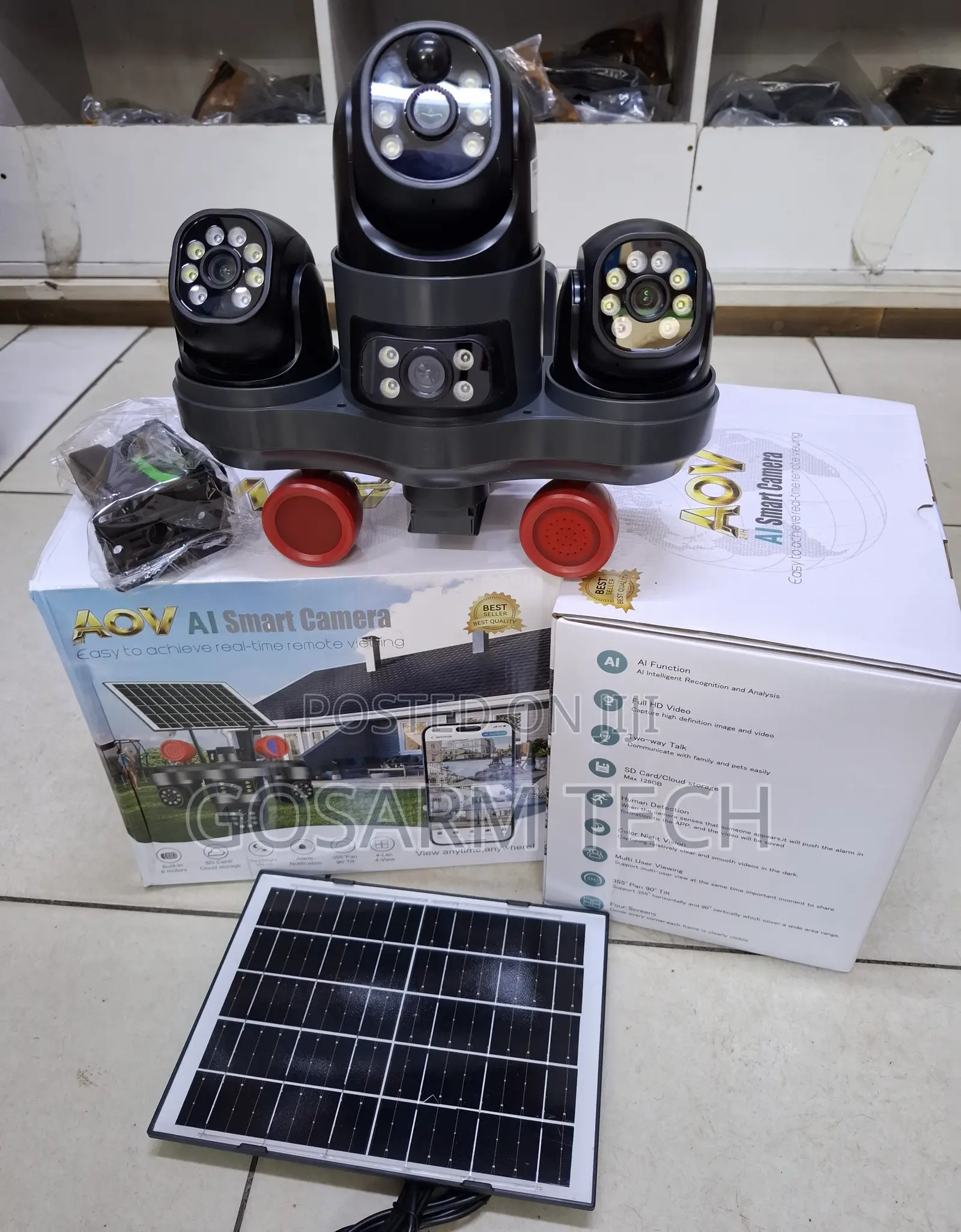 AOV Triple Lens 4G Solar Security Camera Outdoor CCTV With Three PTZ