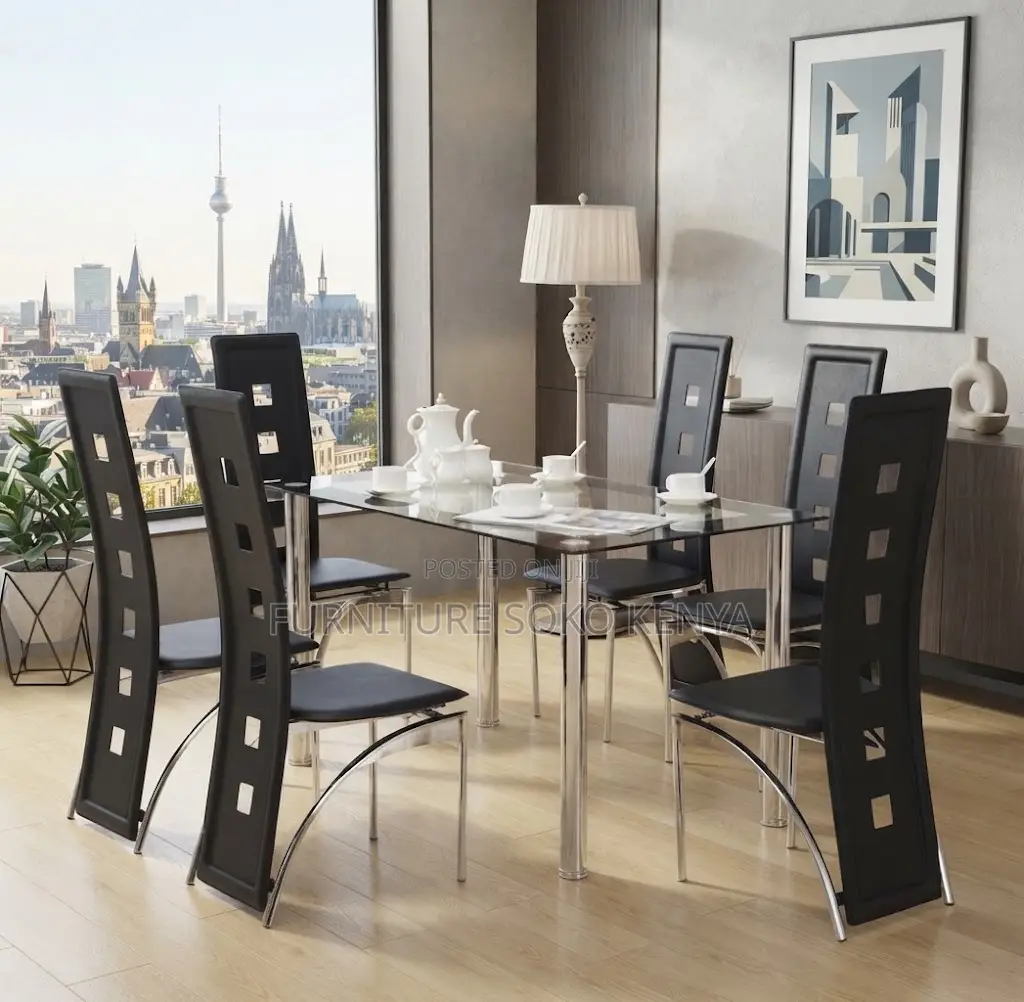 Dining Set; Premium Glass Top Dining Table and Chairs Set
