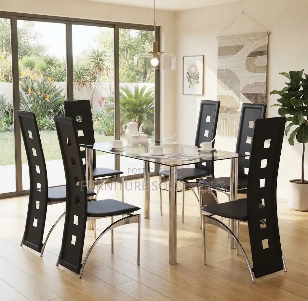 Dining Set; Premium Glass Top Dining Table and Chairs Set