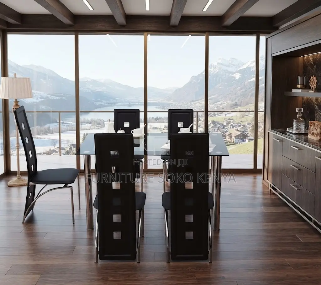 Dining Set; Premium Glass Top Dining Table and Chairs Set