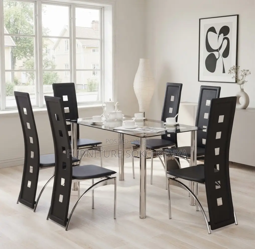 Dining Set; Premium Glass Top Dining Table and Chairs Set