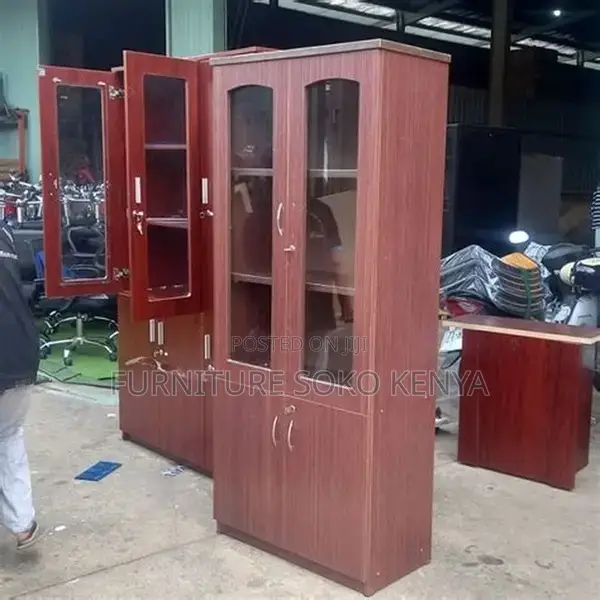 Office Cabinet : Dual Glass-Paneled Door Storage Cabinet