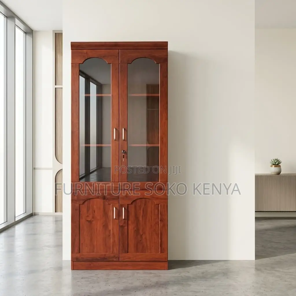 Office Cabinet : Dual Glass-Paneled Door Storage Cabinet