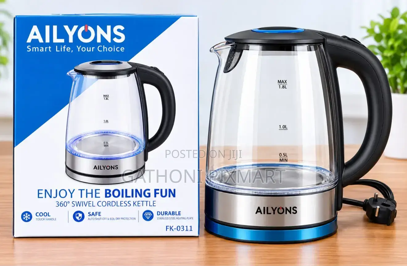 Ailyons FK-0311 1.8L Glass Electric Kettle With Blue LED Light