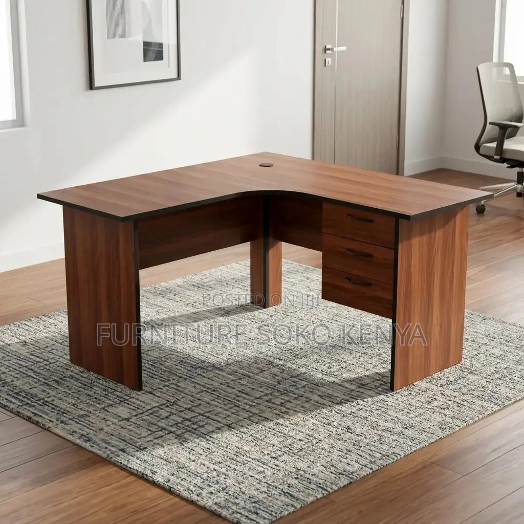Office Desk : 1.2M L-Shaped Wooden Corner Desk